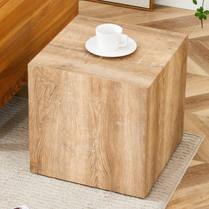 English Elm Elevate Any Room with a Cube Mdf Side Table Featuring Light Wood Grain Texture W1151P187996