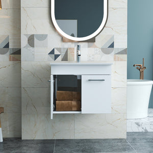 English Elm 24-Inch Modern Bathroom Vanity With Sink Combo - Wall-Mounted Storage, Soft-Close Doors & Glossy Finish W3151S00024