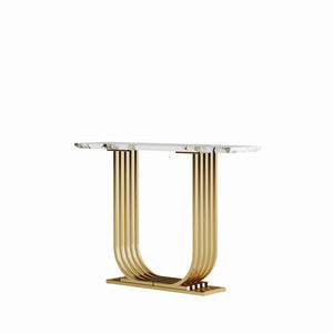 English Elm Accent Console Table Sculptural Black Gold Metal Legs Slim Entryway Hallway Decor W2263P395487