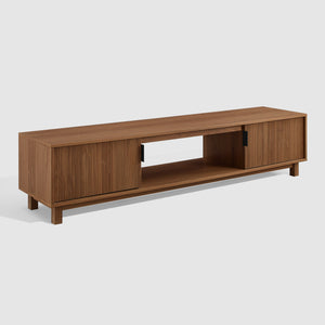Arundo 70" Mid-Century Modern TV Stand with Reeded Doors, Open Storage & Stylish Mocha Finish