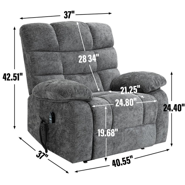 English Elm Lift Power Recliner Chenille Chair Dual Motor Massage Heat 350 Lb Capacity Living Room Grey W3224P288618