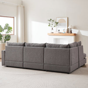 English Elm MH100.2" Sofa Convertible L-Shaped Linen Sectional with Movable Ottoman 5 Cushions 4 Lumbar Pillows Grey W1193S00139