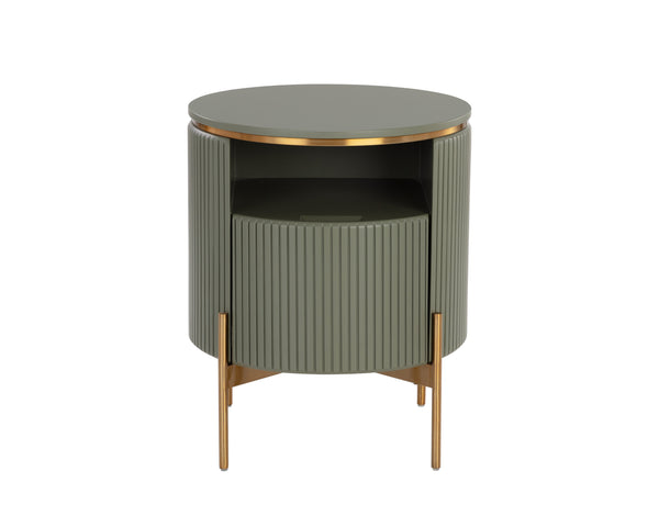 Sunpan Paloma End Table - Luxurious Sculptural Design with Antique Gold Accents for Elegant Interiors Sage Green