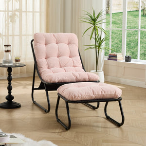 English Elm Patio Sling Lounge Chair with Ottoman Steel Frame Corduroy Cushion Indoor Outdoor W640P443497