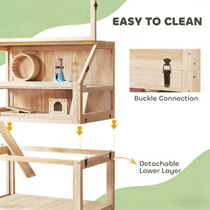 English Elm Pet Habitat Three Level Fir Wood Acrylic Enclosure with Ramps for Small Rodents T3971P440229