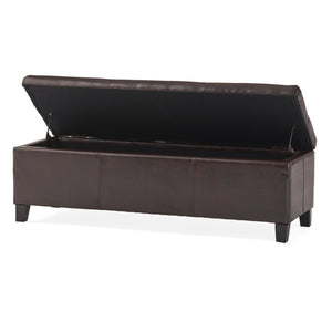 English Elm Upholstered Pu Leather Storage Ottoman with Solid Wood Legs Hinged Lid Bench Seat Brown N757P414088O