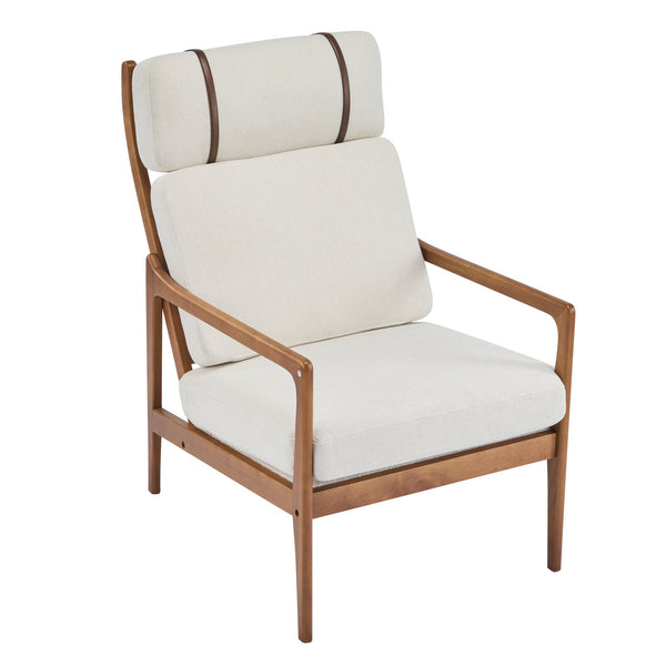 English Elm Christopher Knight Home® - Mid Century Modern Accent Armchair - Solid Wood Frame, High Back Beige Cushion, Stylish & Durable N767P298391B