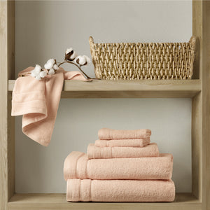 JLA Home Comfort Spaces - Quick 100% Cotton 6pc Towel Set — Plush Zero-Twist Terry, 400 GSM Quick-Dry, Absorbent & Durable Blush AM73-0261