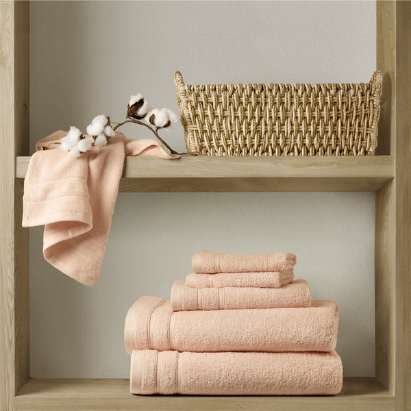 JLA Home Comfort Spaces - Quick 100% Cotton 6pc Towel Set — Plush Zero-Twist Terry, 400 GSM Quick-Dry, Absorbent & Durable Blush AM73-0261