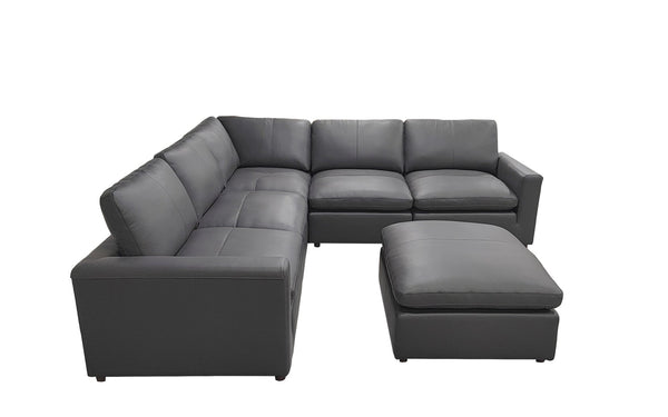 English Elm Leather Match L-shaped Sectional Sofa with Top-grain Upholstery for Open Living Rooms Blue Gray B2748S00170