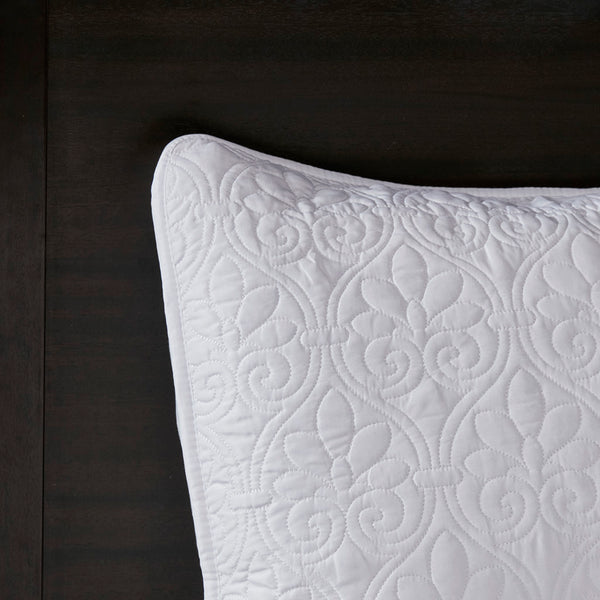 JLA Home Madison Park - 3 Reversible Bedspread Set with Quilted Stitch Texture, Oversized Drape, Antimicrobial Soft Cotton Fill White MP13-6129