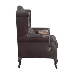 English Elm Pino Vintage Brown Top Grain Leather Accent Chair with Buttoned Camelback, Nail-Head Trim, Toss Pillow B2726P242448