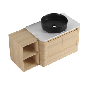 English Elm 42'' Wall-Mounted Bathroom Vanity With Ceramic Sink, Soft-Close Doors & Spacious Storage Solution W999S00474