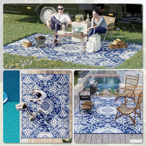 English Elm Portable Reversible Polypropylene Outdoor Rug Waterproof Floral Mat for Patio Camping T3971P421417