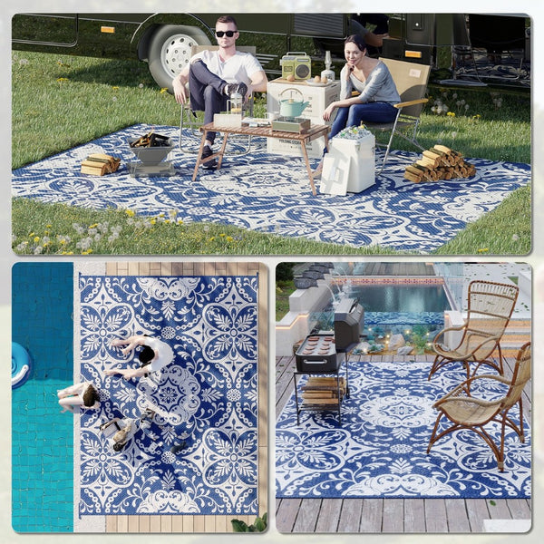 English Elm Portable Reversible Polypropylene Outdoor Rug Waterproof Floral Mat for Patio Camping T3971P421417