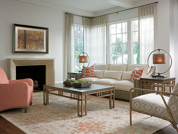 Lexington Tommy Bahama Home Montera Cocktail Table: Embrace Casual Elegance With Stained Travertine And Textured Metal Base Hatteras Gray  561-943