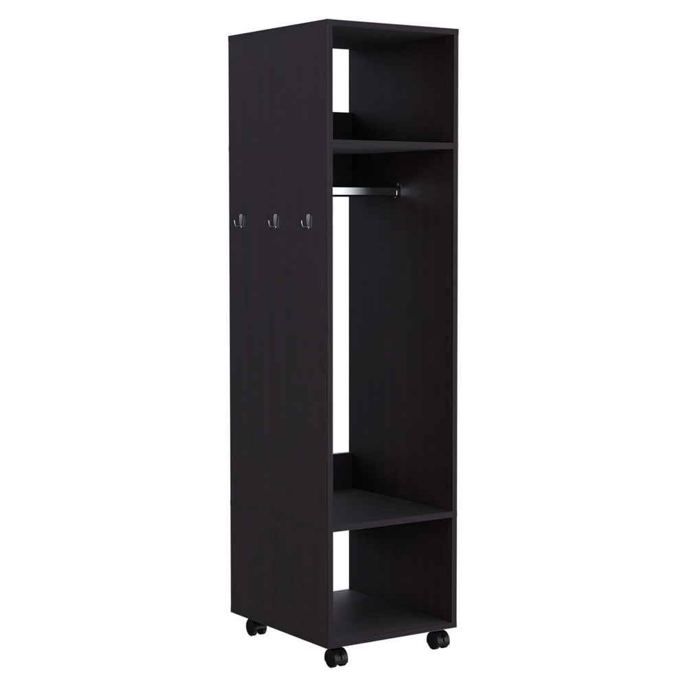 English Elm Armoire With Full-Length Mirror, 3 Spacious Shelves & 4 Rolling Wheels For Stylish Storage Solutions B097P250843