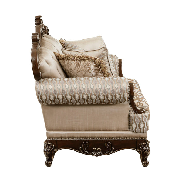 English Elm Formal Balthasar Loveseat Cherry Finish with Gold Tipping, Tufted Chenille Upholstery & 4 Pillows B011P290785
