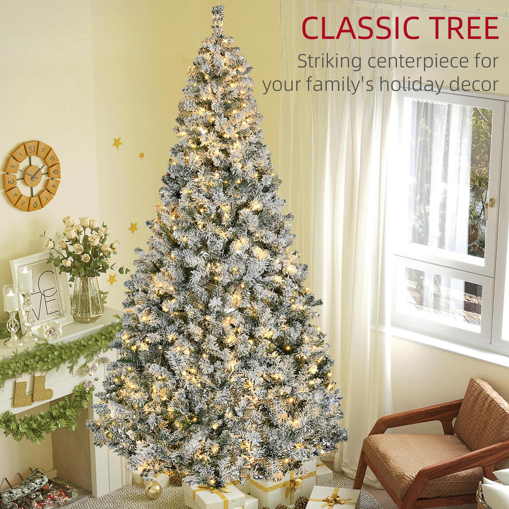 English Elm Homcom 9Ft Prelit Christmas Tree With 1868 Snow Flocked Branches & 600 Warm White Led Lights, Easy Setup W2225P249669