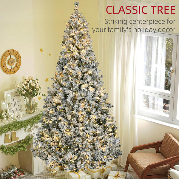 English Elm Homcom 9Ft Prelit Christmas Tree With 1868 Snow Flocked Branches & 600 Warm White Led Lights, Easy Setup W2225P249669