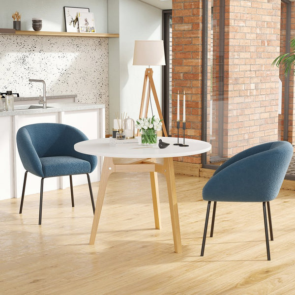 English Elm Kitchen Mid-Century Dining Chairs Set of 2 with Rattan Backrest, Cantilever Aluminum Legs, 300lb Capacity Blue T3623P408497