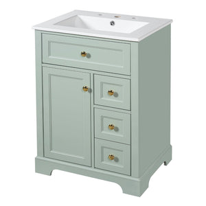 English Elm "24'' 24 Inch Glossy Freestanding Bathroom Vanity with Gold Hardware and Soft Close Storage Green Pinewood N725P375495F