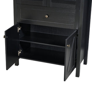 English Elm Dome Top Apothecary Cabinet Antique Inspired Tall Storage with Arched Silhouette Black W1785S00002