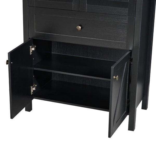English Elm Dome Top Apothecary Cabinet Antique Inspired Tall Storage with Arched Silhouette Black W1785S00002