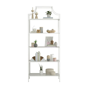 English Elm Bookcase, Elegant White Design With 5 Tempered Glass Shelves For Stylish Storage And Display B356P367938