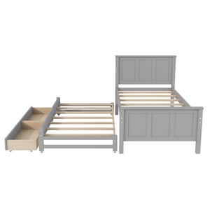 English Elm Twin Pine Platform Bed with Pull-out Trundle Storage Drawers for Kids or Guests Gray N7090008815E