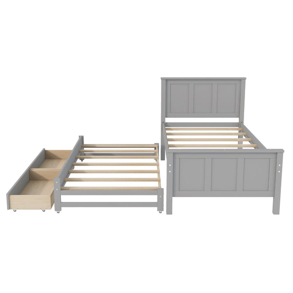 English Elm Twin Pine Platform Bed with Pull-out Trundle Storage Drawers for Kids or Guests Gray N7090008815E