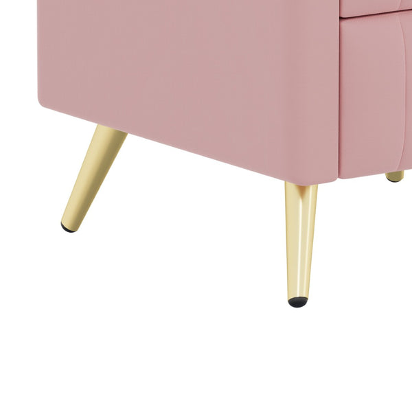 English Elm Upholstered Velvet Nightstand with Faux Marble Top Three Drawers and Slim Metal Legs Pink N733P208520H