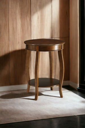 English Elm Aberta Round Walnut Accent Table with Cabriole Legs, Open Bottom Shelf, Solid Veneer Top – Stylish B2726P281894
