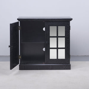 English Elm Storage Sideboard with Mirrored Acrylic Doors and Wood Grain Mdf Finish for Compact Rooms Black W2899P372748