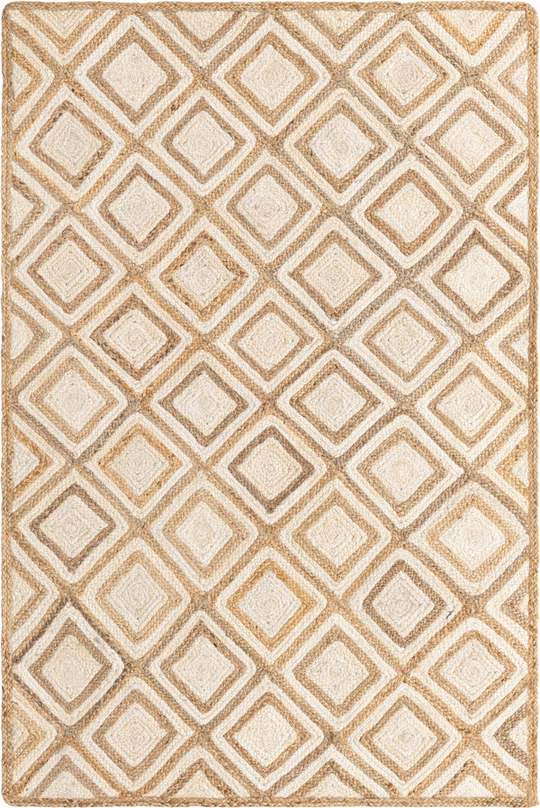 Unique Loom Braided Jute Bengal Hand Braided Geometric Rug Natural, Ivory 5' 1" x 8' 0"