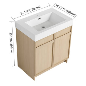 English Elm 30" Modern Freestanding Bathroom Vanity with Thick White Resin Sink, Soft-Close Doors & Adjustable Shelf (Durable) W999P239160