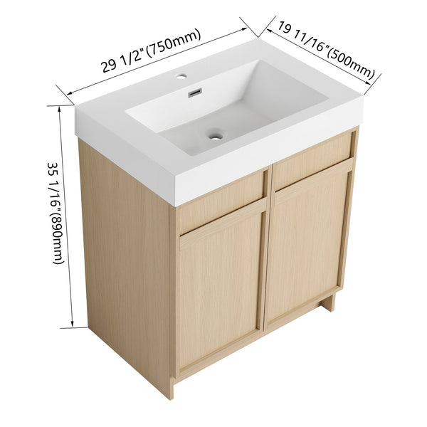 English Elm 30" Modern Freestanding Bathroom Vanity with Thick White Resin Sink, Soft-Close Doors & Adjustable Shelf (Durable) W999P239160
