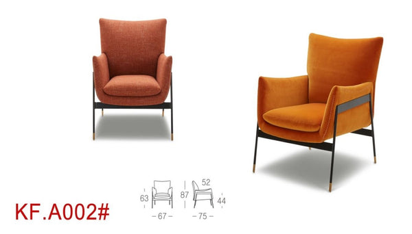 VIG Furniture Joseph Plush Orange Velour Accent Chair With High Convex Back, Black Metal Frame & Gold Caps VGKKKF.A002-ORG