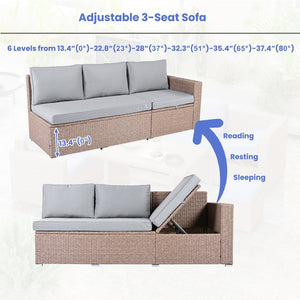 English Elm Topmax Outdoor Wicker Sectional Set with Storage Adjustable Seating and Tempered Glass Table Light Grey N717S100005G