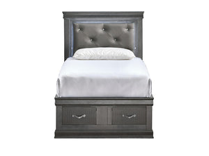 English Elm Lorana Glam Twin Storage Bed with Led Lighting and Tufted Faux Leather Headboard Gray B078S00690