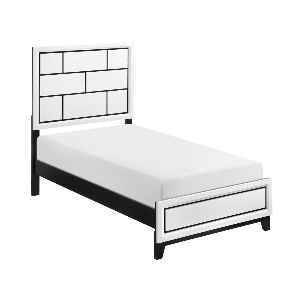 English Elm Modern Twin Size Bed Frame - Contemporary White Finish With Bold Black Lines For Stylish Bedrooms B011S01345