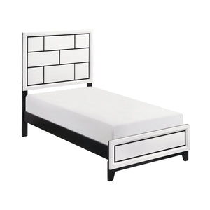 English Elm Modern Twin Size Bed Frame - Contemporary White Finish With Bold Black Lines For Stylish Bedrooms B011S01345