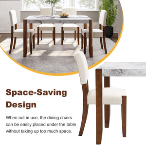 English Elm 5-Piece Counter Height Dining Set with Faux Marble Top and Upholstered Seats, Mid-Century Pub Charm Beige+Brown,White N752S000885K