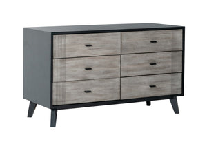 VIG Furniture Panther 6-Drawer Contemporary Dresser In Grey Acacia & Black Ash Veneer, Ribbed Fronts, Smooth-Glide Drawers VGMABR-77-DRS