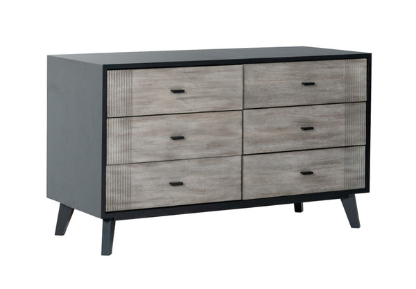 VIG Furniture Panther 6-Drawer Contemporary Dresser In Grey Acacia & Black Ash Veneer, Ribbed Fronts, Smooth-Glide Drawers VGMABR-77-DRS