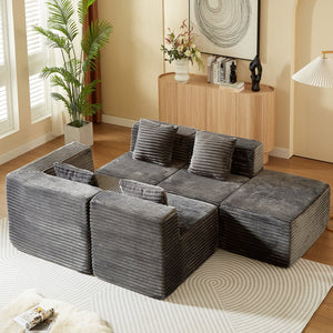 English Elm Modular Sectional Sofa - L-Shape Cloud Couch With Plush Corduroy, Memory Foam Comfort, Easy Setup W3434S00004