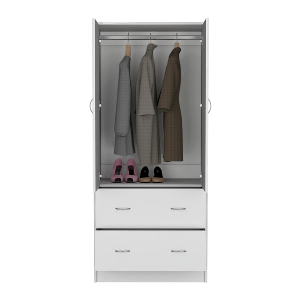 English Elm Taly Spacious Armoire with Double Doors, Two Drawers & Hanging Rod — Tall Laminate Storage Cabinet White 35.4 L x 23.6 W x 5.9 H B200S00373