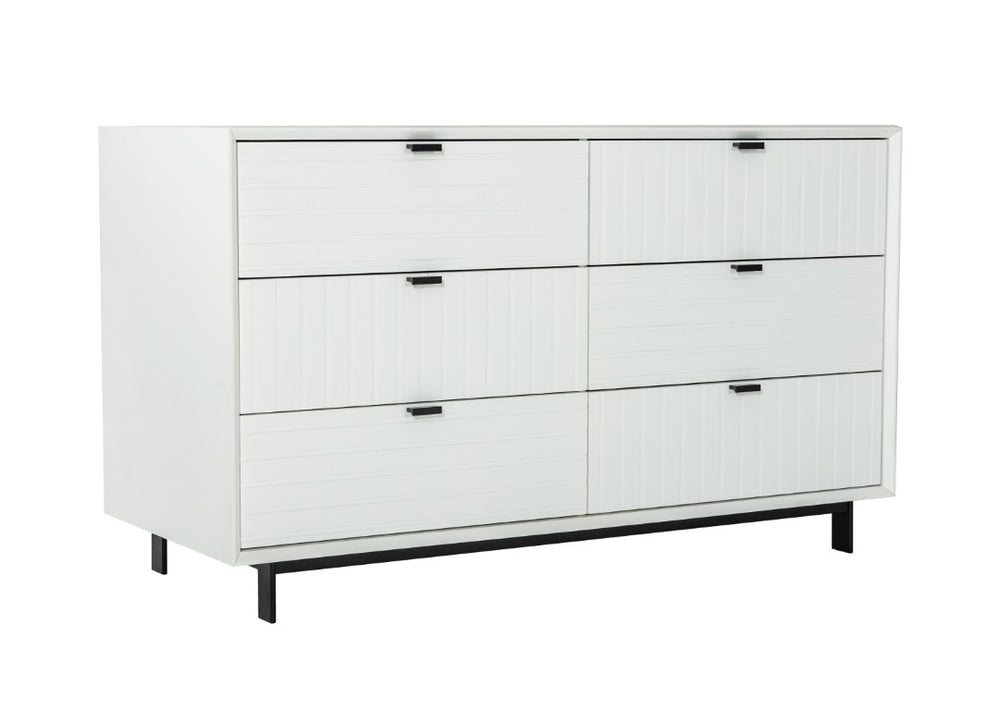 VIG Furniture Valencia Six-Drawer White Dresser With Textured Fronts, Matte Finish & Black Metal Legs For Style And Storage VGMABR-76-DRS