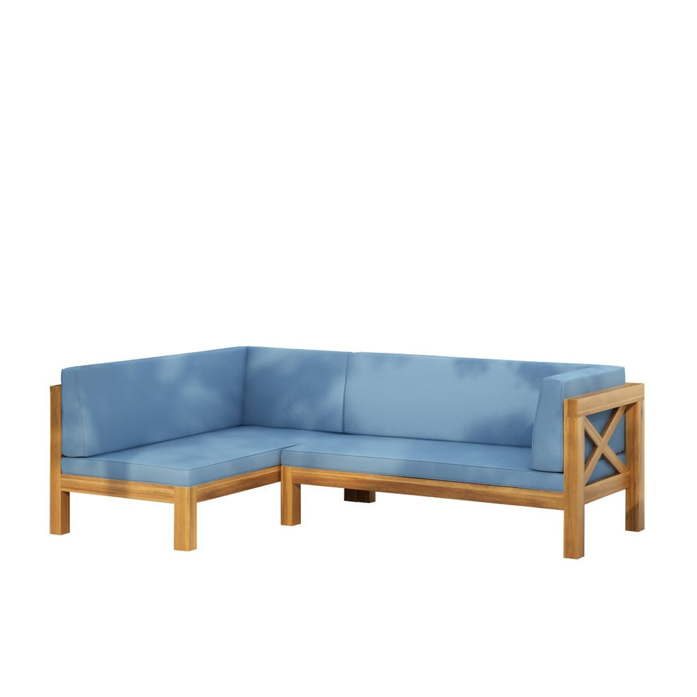 English Elm Brava Outdoor Acacia Corner Bench Set with Coffee Table for Patio Entertaining 57968.00BLU2