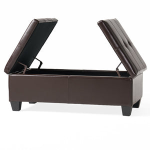 English Elm Upholstered Bonded Leather Storage Ottoman with Dual Access Tufted Top for Living Rooms N757P415615R